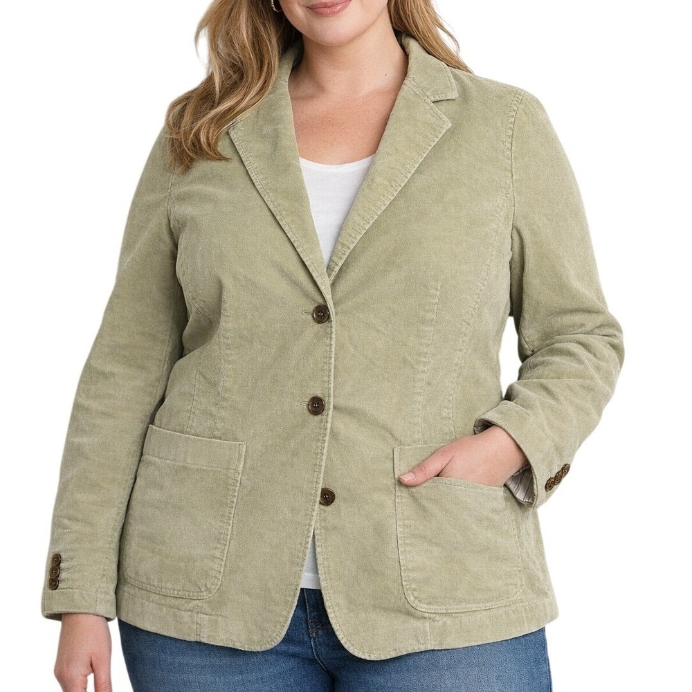 Lands End Corduroy Blazer 16W Plus Pistachio Academia Heritage VTG Classic Prep